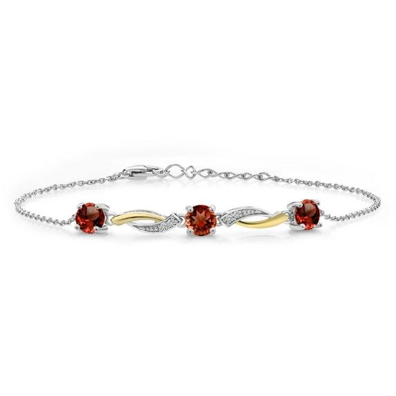 Gem Stone King 3.04 Ct Red Garnet E-F Lab Grown Diamond 925 Silver and 10K Yellow Gold 7 inch Tennis Bracelet for Women with 1 inch Extender