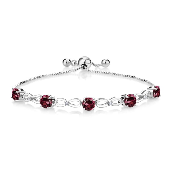 Gem Stone King 3.04 Ct Red Rhodolite Garnet E-F Lab Grown Diamond 925 Sterling Silver Women Infinity Adjustable Tennis Bracelet