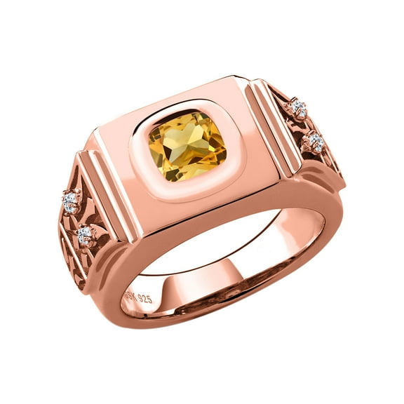 Gem Stone King 3.04 Ct Yellow Citrine White Topaz 18K Rose Gold Plated Silver Men's Ring (Size 8)