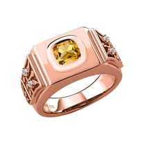 Gem Stone King 3.04 Ct Yellow Citrine White Topaz 18K Rose Gold Plated Silver Men's Ring (Size 8)