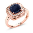thumbnail image 1 of Gem Stone King 3.06 Ct Cushion Blue Sapphire 18K Rose Gold Plated Silver Ring, 1 of 4
