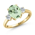 thumbnail image 1 of Gem Stone King 3.06 Ct Oval Green Prasiolite White Topaz 18K Yellow Gold Plated Silver Ring, 1 of 6