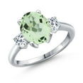 thumbnail image 1 of Gem Stone King 3.06 Ct Oval Green Prasiolite White Topaz 925 Sterling Silver Ring, 1 of 6