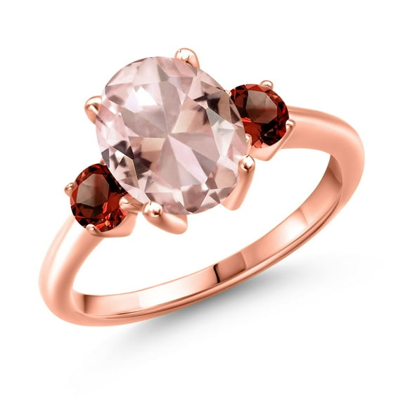 Gem Stone King 3.06 Ct Oval Peach Nano Morganite Red Garnet 18K Rose Gold Plated Silver Ring (Size 5)