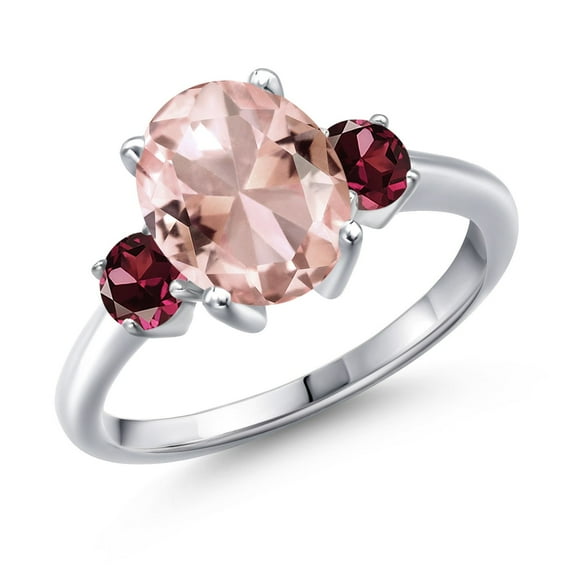 Gem Stone King 3.06 Ct Oval Peach Nano Morganite Red Rhodolite Garnet 925 Sterling Silver Ring (Size 9)