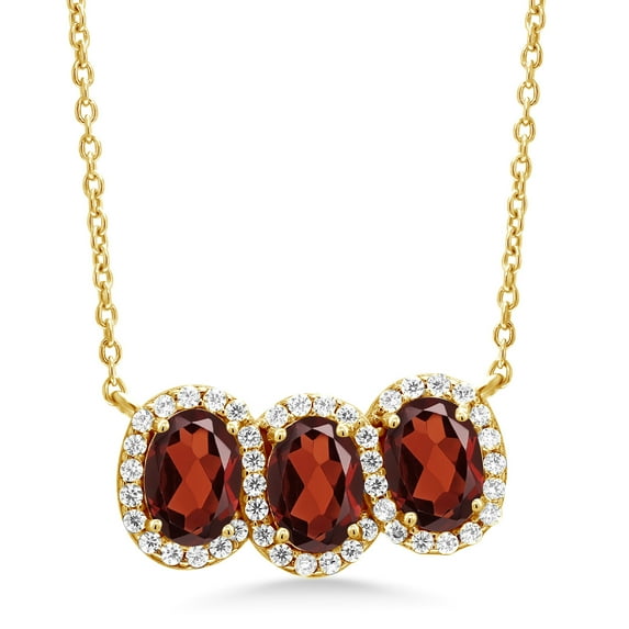 Gem Stone King 3.06 Ct Oval Red Garnet 18K Yellow Gold Plated Silver Necklace