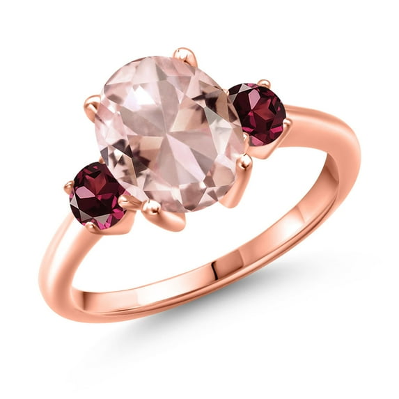 Gem Stone King 3.06 Ct Peach Nano Morganite Red Rhodolite Garnet 18K Rose Gold Plated Silver Ring (Size 9)