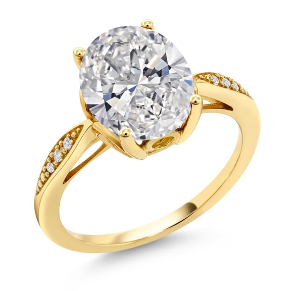 Gem Stone King 3.06 Cttw 14K Yellow Gold IGI Certified Lab Grown Diamond Engagement Ring for Women | Center 3 Ct Oval Cut With IGI | D-E Color | VS1-VS2 Clarity (Size 6)