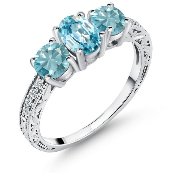 Gem Stone King 3.07 Ct Oval Blue Zircon 925 Sterling Silver Ring (Size 8)