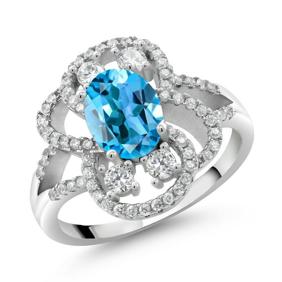 Gem Stone King 3.07 Cttw Oval Swiss Blue Topaz 925 Sterling Silver Ring for Women | Oval 9X7MM | Gemstone Birthstone | Size 6