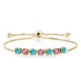 thumbnail image 1 of Gem Stone King 3.08 Ct Swiss Blue Topaz Pink Lab Grown Diamond 18K Yellow Gold Plated Silver Bracelet for Women, 1 of 3