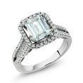 thumbnail image 1 of Gem Stone King 3.08 Cttw Sky Blue Simulated Aquamarine Ring for Women | 925 Sterling Silver | Emerald Cut 9X7MM | Available in Size 5, 6, 7, 8, 9, 1 of 6