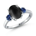 thumbnail image 1 of Gem Stone King 3.10 Ct Oval Cabochon Black Onyx Blue Created Sapphire 925 Sterling Silver Ring, 1 of 6
