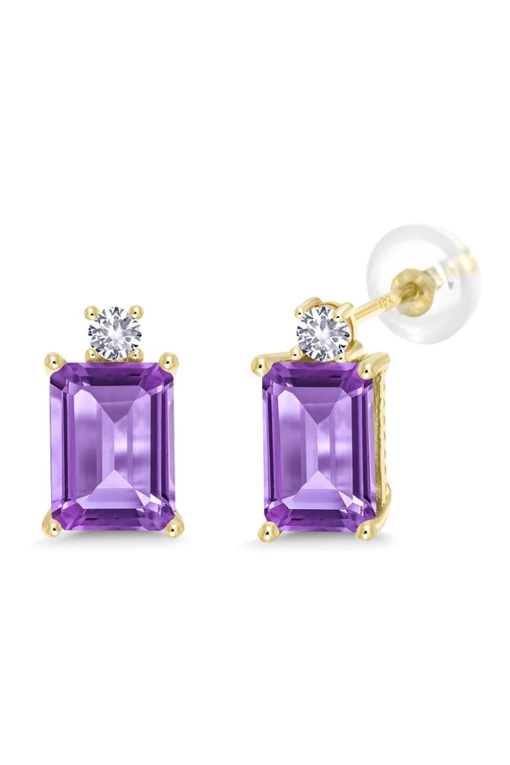 3.10 Ct Purple Amethyst White Created Sapphire 10K Yellow Gold Earrings