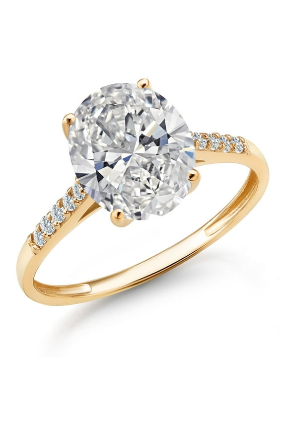 3.10 Cttw Lab Grown Diamond Engagement Ring for Women | 10K Yellow Gold | Center Oval Diamond 3 Ct | IGI Certified | E-F Color | VS1-VS2 Clarity (Size 8)