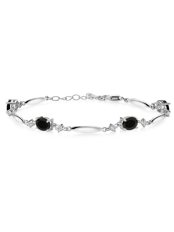 3.10 Cttw Black Onyx and White Moissanite Tennis Bracelet for Women in 925 Sterling Silver | Gemstone December Birthstone | Oval 7X5MM | 6 inch + 1 inch Extender
