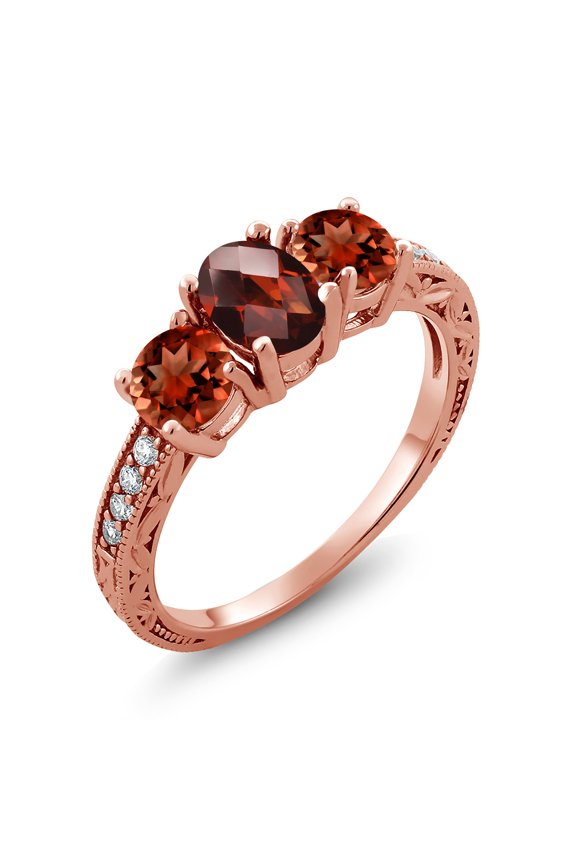 3.12 Ct Oval Checkerboard Red Garnet 18K Rose Gold Plated Silver Moissanite Ring (Size 8)