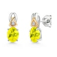 thumbnail image 1 of Gem Stone King 3.14 Ct Canary Mystic Topaz G/H Lab Grown Diamond 925 Silver and 10K Yellow Gold Earrings, 1 of 3