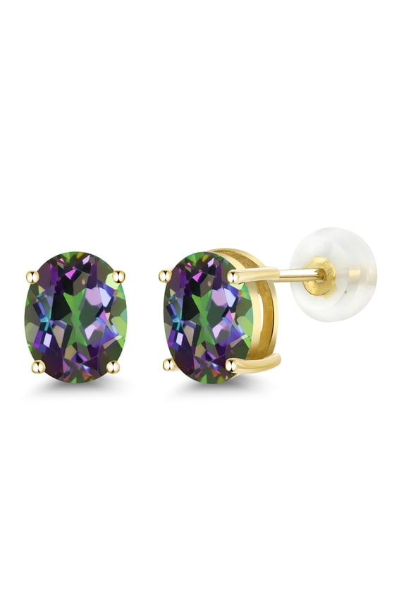 3.15 Ct Oval 8x6mm Green Mystic Topaz in 14K Yellow Gold Stud Earrings for Women Men