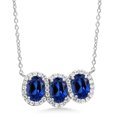 thumbnail image 1 of Gem Stone King 3.15 Ct Oval Blue Created Sapphire 925 Sterling Silver Necklace, 1 of 4