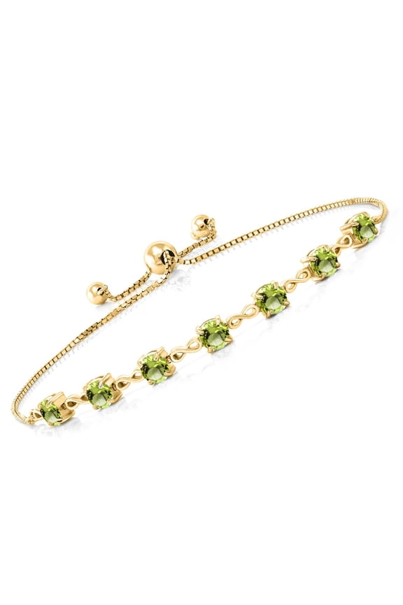 3.15 Ct Round Green Peridot 18K Yellow Gold Plated Silver Infinity Bracelet for Women