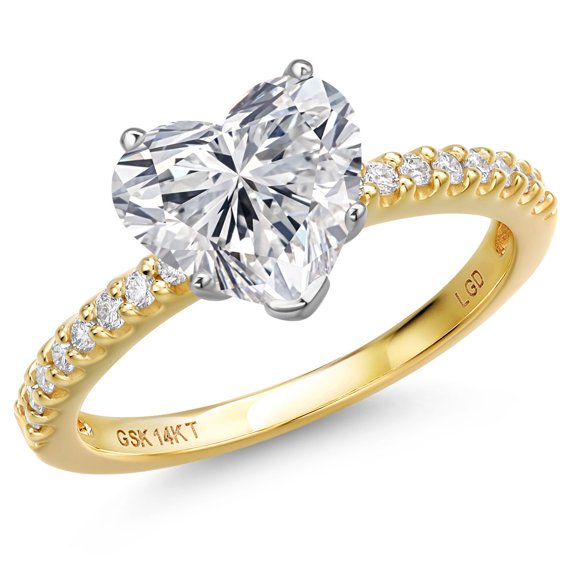 Gem Stone King 3.16 Cttw IGI Certified Lab Grown Diamond in 14K Two-Tone Gold Engagement Ring for Women | Heart Center Diamond 3.00 Ct | D-E Color | VS1 Clarity | Size 7