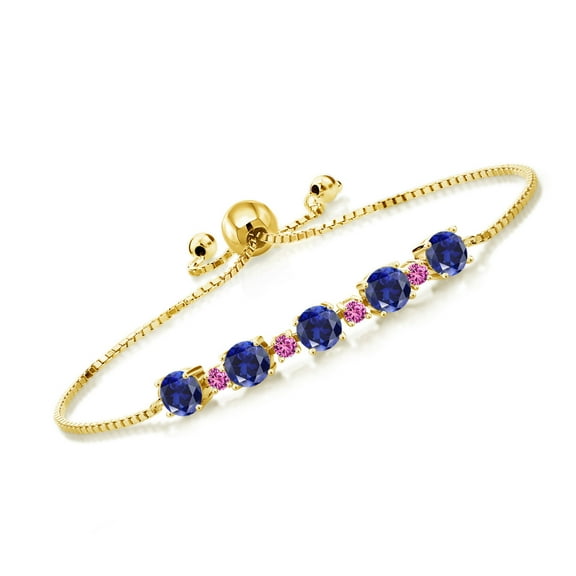 Gem Stone King 3.20 Ct Blue Created Sapphire Pink Created Sapphire 18K Yellow Gold Plated Silver Bracelet for Women