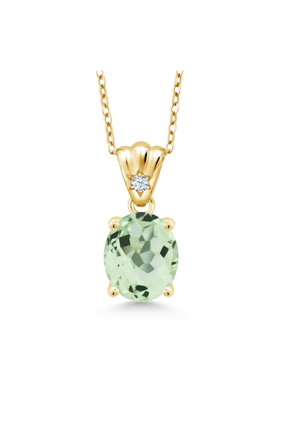3.20 Ct Oval Green Prasiolite 18K Yellow Gold Plated Silver Pendant