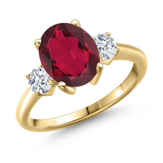Gem Stone King 3.20 Ct Oval Red Mystic Quartz 18K Yellow Gold Plated Silver Ring