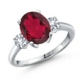thumbnail image 1 of Gem Stone King 3.20 Ct Oval Red Mystic Quartz White Created Sapphire 925 Sterling Silver Ring, 1 of 6