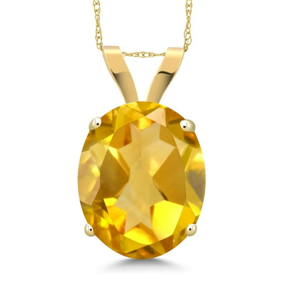 Gem Stone King 3.20 Ct Oval Yellow Citrine 14K Yellow Gold Pendant With Chain