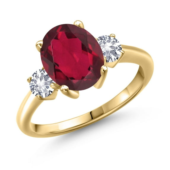 Gem Stone King 3.20 Ct Red Mystic Quartz White Created Sapphire 18K Yellow Gold Plated Silver Ring