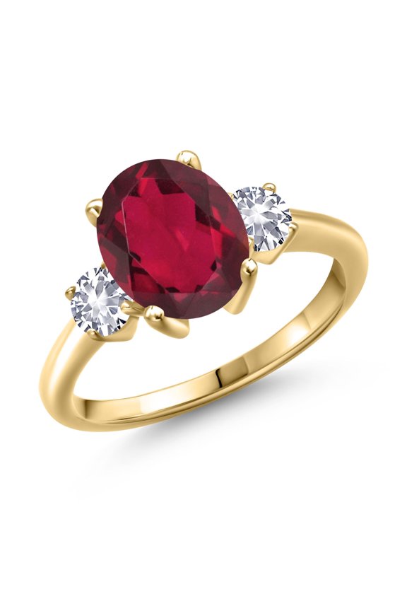 3.20 Ct Red Mystic Quartz White Created Sapphire 18K Yellow Gold Plated Silver Ring