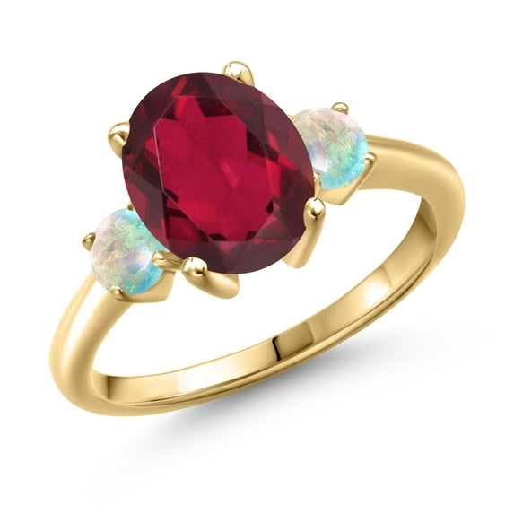 Gem Stone King 3.20 Ct Red Mystic Quartz White Simulated Opal 18K Yellow Gold Plated Silver Ring (Size 7)