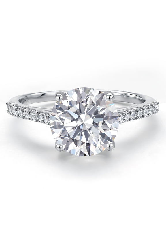 3.20 Cttw 14K White Gold IGI Certified Lab Grown Diamond Engagement Ring | Center Round 3.00 Ct | E-F Color | VS1-VS2 Clarity | Wedding Anniversary Promise Gold Ring for Women