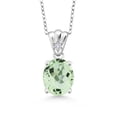 thumbnail image 1 of Gem Stone King 3.21 Ct Oval Green Prasiolite E-F Lab Grown Diamond 925 Sterling Silver Pendant, 1 of 4