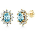 thumbnail image 1 of Gem Stone King 3.22 Ct Oval Blue Zircon 18K Yellow Gold Plated Silver Earrings, 1 of 6
