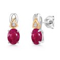 thumbnail image 1 of Gem Stone King 3.22 Ct Red Ruby G/H Lab Grown Diamond 925 Silver and 10K Yellow Gold Earrings, 1 of 3