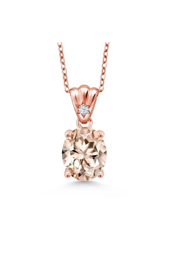 3.23 Ct Oval Peach Morganite 18K Rose Gold Plated Silver Pendant