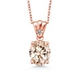 thumbnail image 1 of Gem Stone King 3.23 Ct Oval Peach Morganite White Diamond 18K Rose Gold Plated Silver Pendant, 1 of 4