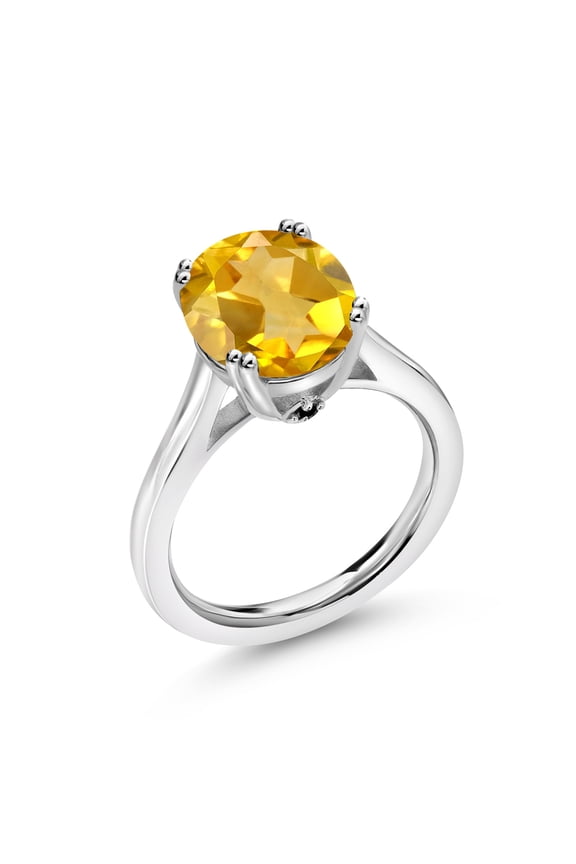 3.23 Ct Oval Yellow Citrine Black Diamond 925 Sterling Silver Ring