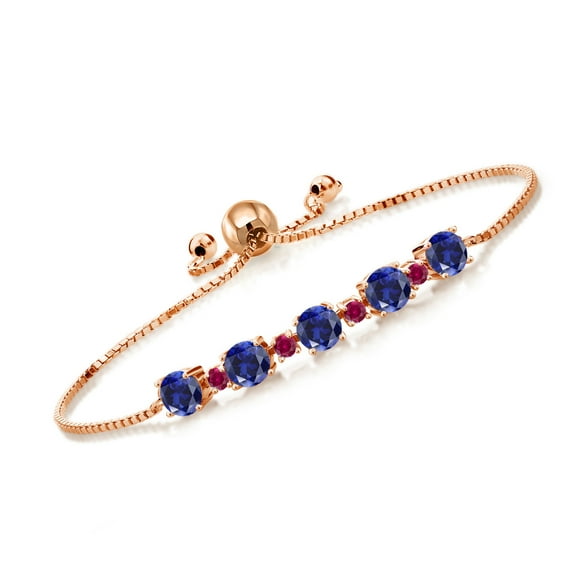 Gem Stone King 3.24 Ct Blue Created Sapphire Red Created Ruby 18K Rose Gold Plated Silver Bracelet for Women