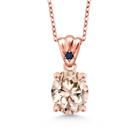 Gem Stone King 3.24 Ct Oval Peach Morganite Blue Sapphire 18K Rose Gold Plated Silver Pendant