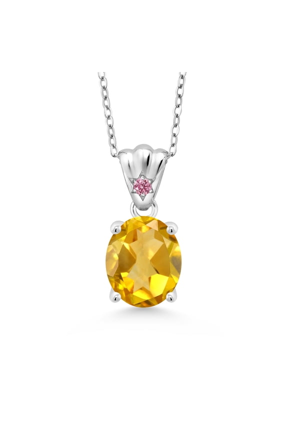 3.24 Ct Oval Yellow Citrine Pink Lab Grown Diamond 925 Sterling Silver Pendant