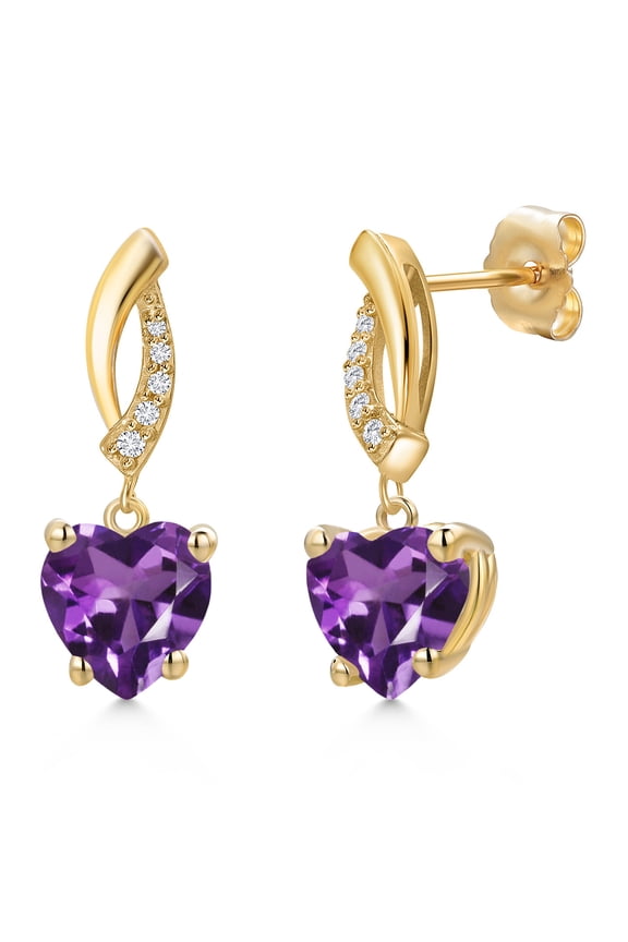 3.25 Ct Heart Shape Purple Amethyst G/H Lab Grown Diamond 14K Yellow Gold Earrings