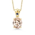 thumbnail image 1 of Gem Stone King 3.25 Ct Peach Morganite Blue Created Sapphire 18K Yellow Gold Plated Silver Pendant, 1 of 4