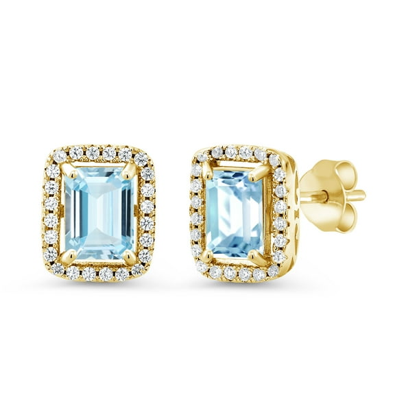 Gem Stone King 3.28 Ct Octagon Sky Blue Aquamarine 18K Yellow Gold Plated Silver Earrings