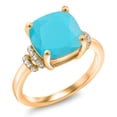 thumbnail image 1 of Gem Stone King 3.29 Ct Cushion Green Turquoise 18K Yellow Gold Plated Silver Ring, 1 of 5