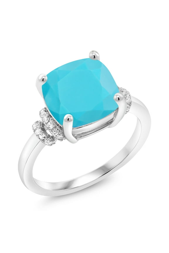 3.29 Ct Cushion Green Turquoise 925 Sterling Silver Ring