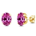 thumbnail image 1 of Gem Stone King 18K Yellow Gold Plated Silver Pink Created Sapphire Stud Earrings for Women Men | 3.30 Cttw | Gemstone September Birthstone | Oval 8X6MM, 1 of 4